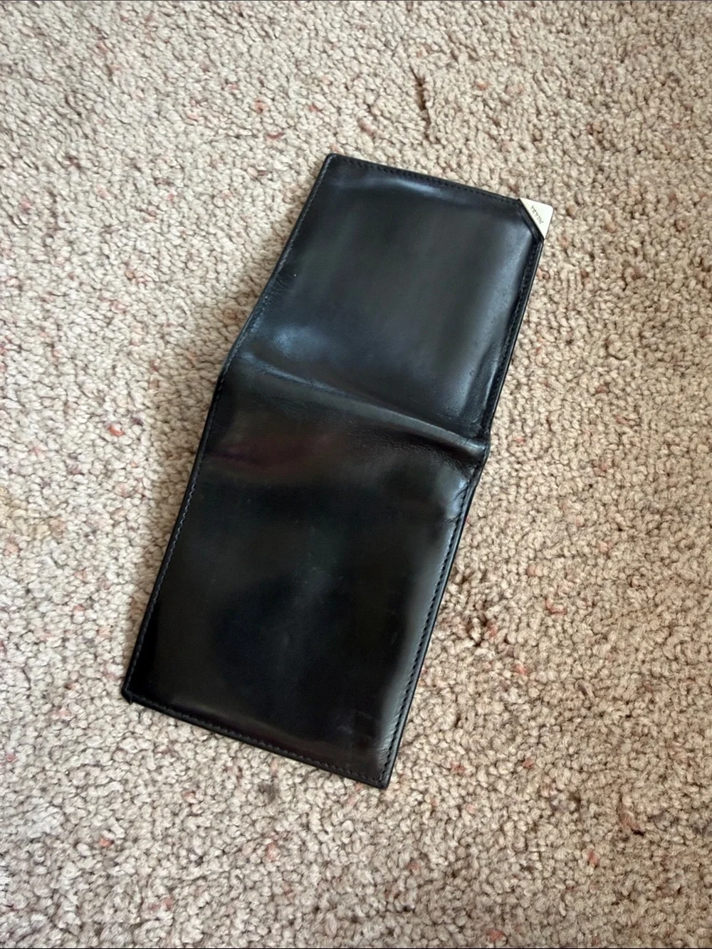 Prada Black Leather Bifold Wallet with Metal Logo Corner